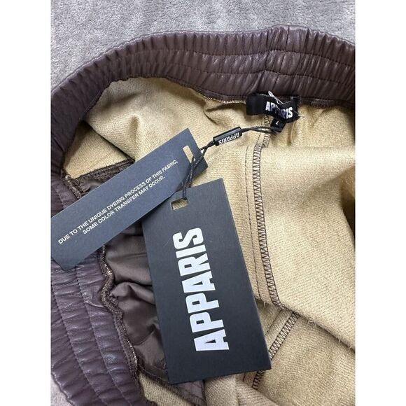 NWT APPARIS Vegan Leather Pants TREY Cocoa wide leg Large - Picture 13 of 14